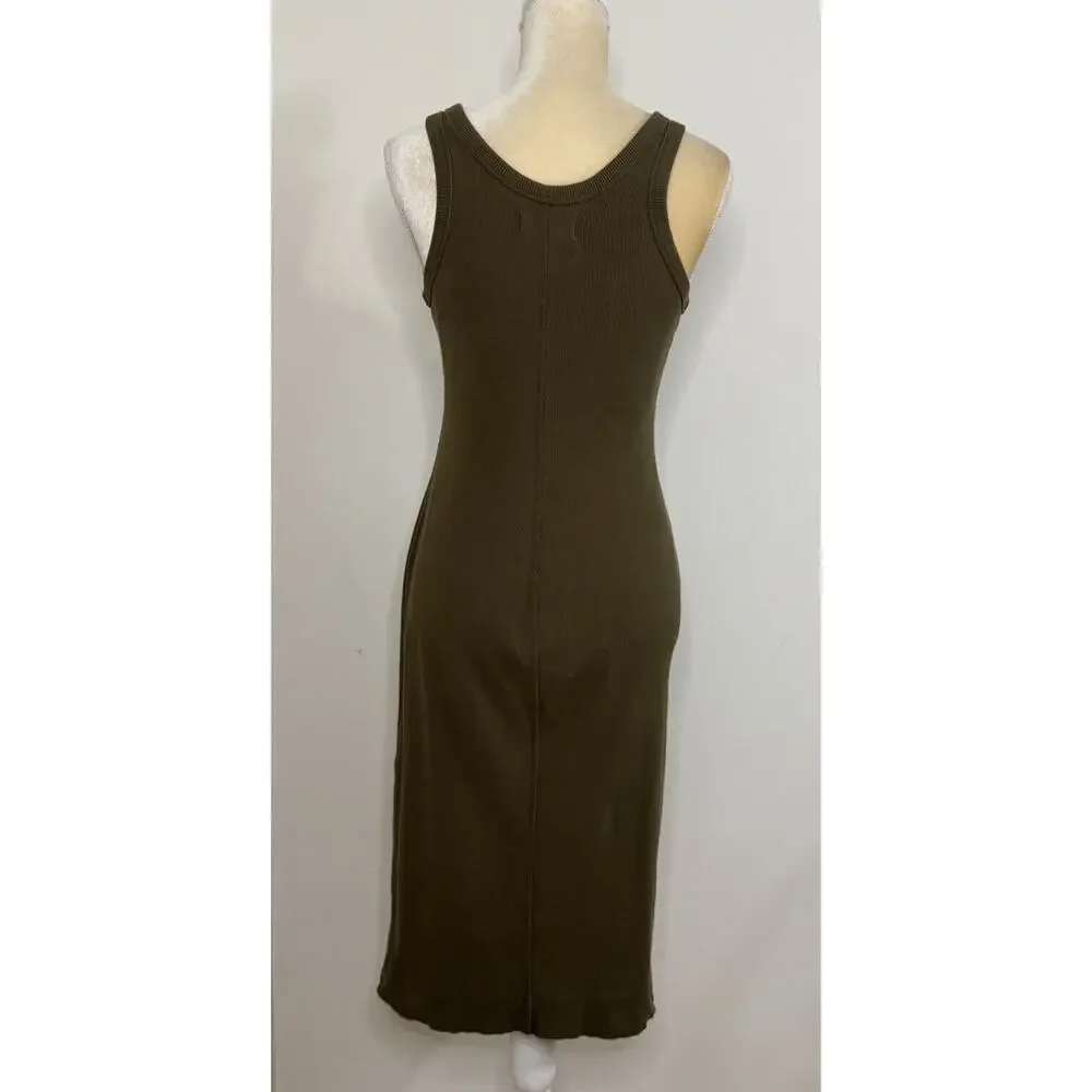 Everlane The Ribbed Tank Midi Dress Size XS Olive Green Organic Cotton Knit - Picture 8 of 13
